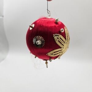 Vintage handmade Red Ornament with Gold Detail Holiday Christmas Tree Decoration